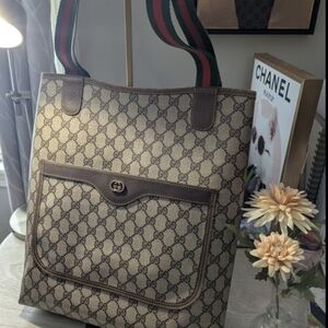 Gucci Coated Canvas Tote With Sherry Canvas Handles And COA